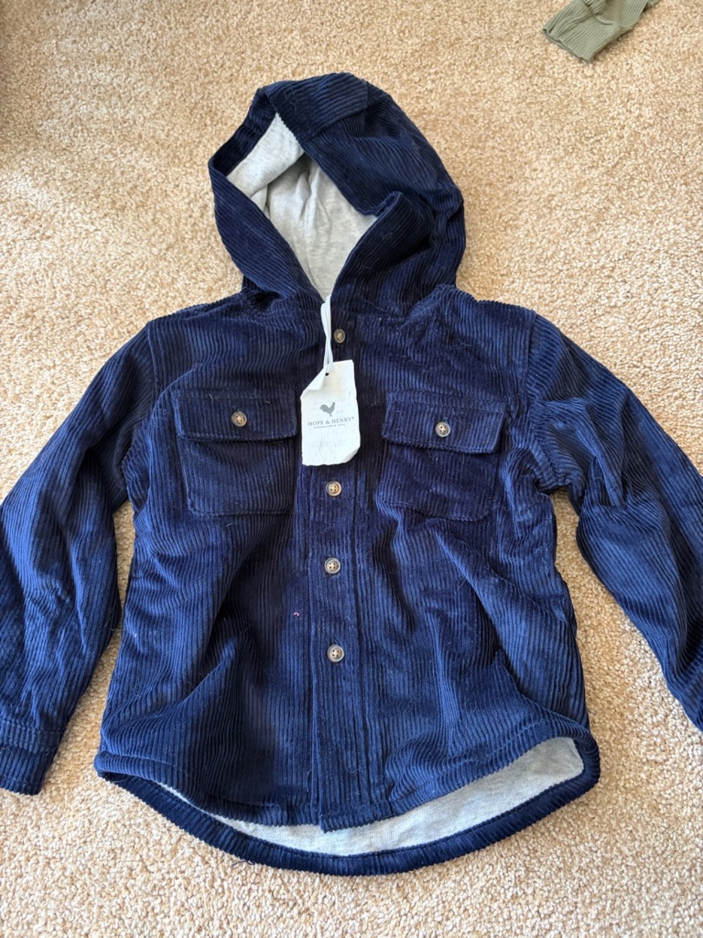Kids Navy Corduroy Hooded Jacket with Chest Pockets - hope and Henry